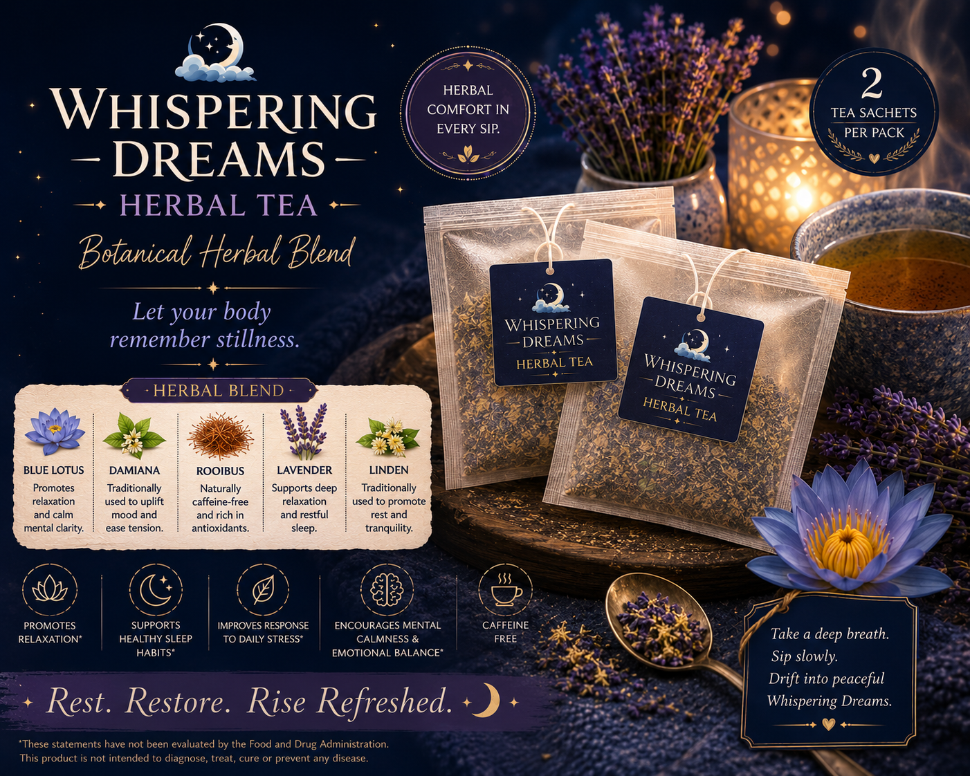 Whispering Dreams Bedtime Unwind Herbal Tea Blend🌛